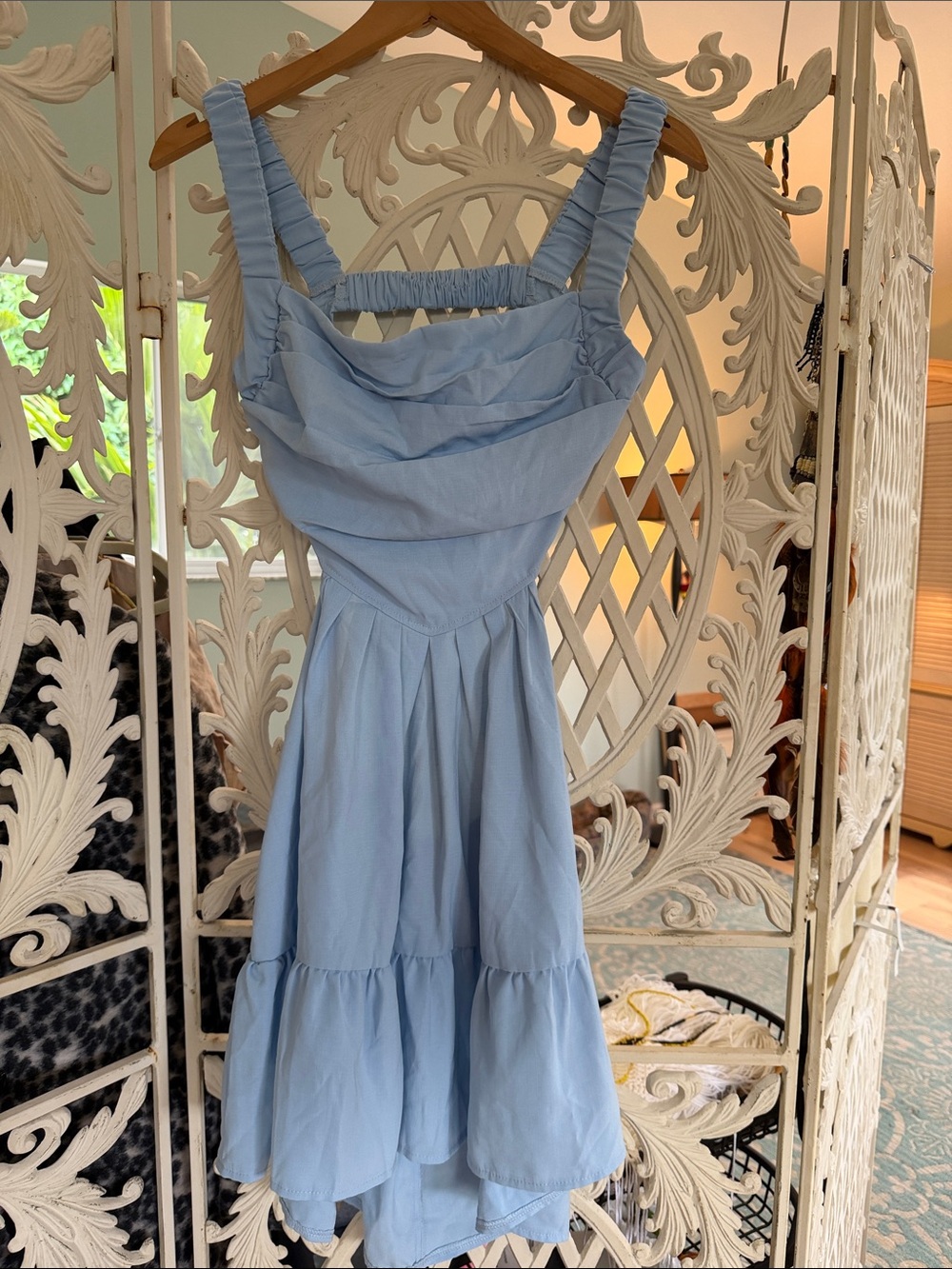 SHEIN Light Blue Ruffled Tiered Mini Dress